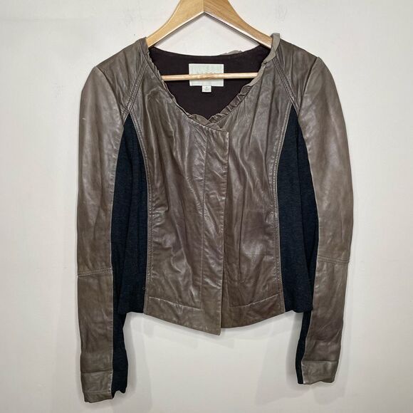 Hinge Seattle Leather Jacket with Stretch Knit Detail - Picture 1 of 13